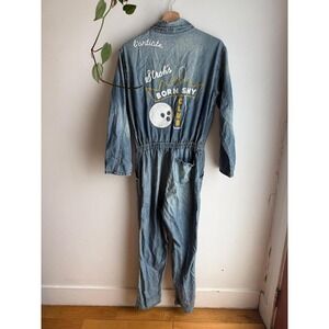 Blue Denim Jumpsuit with Embroidery Stroh's Born Shy Club Size S/M